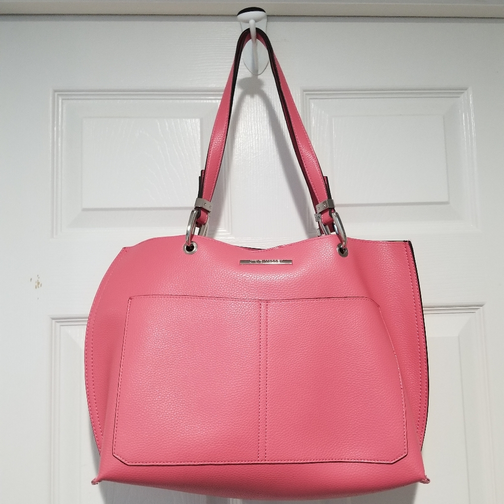 Steve Madden Bdonna Barbie Pink Floral Lining Large Tote Bag w/ Silver Hardware